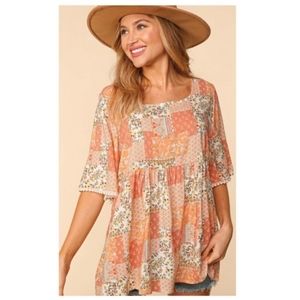 Floral Patchwork Boho Peplum Blouse Peach Haptics by Holly Harper